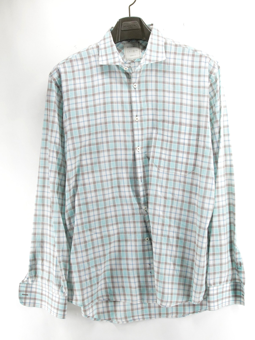 BIlly Reid Shirt Mens XL Standard Cut Long Sleeve Button Down Cotton Blue Plaid